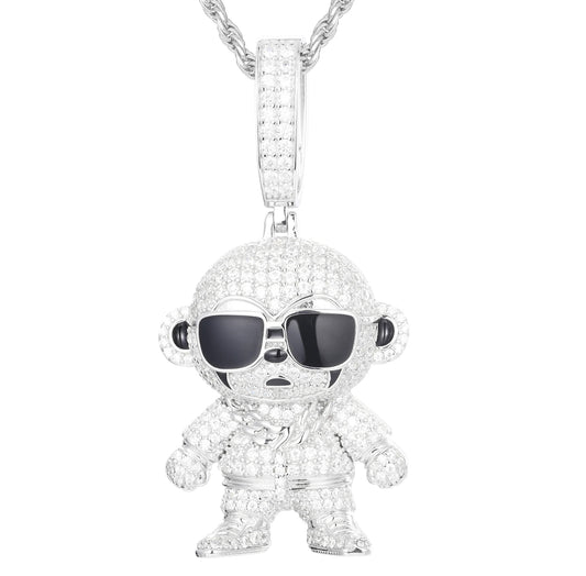 Iced Out Monkey With Glasses - VVS Moissanite & 925 Sterling Silver